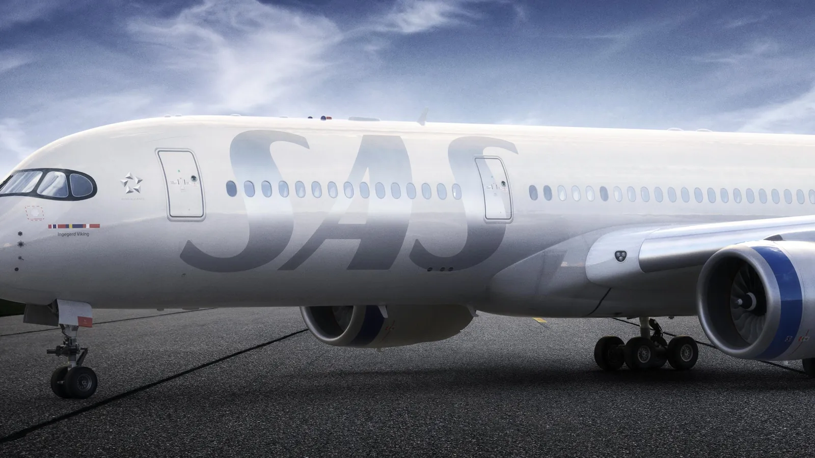 Närbild på en SAS Airbus A350